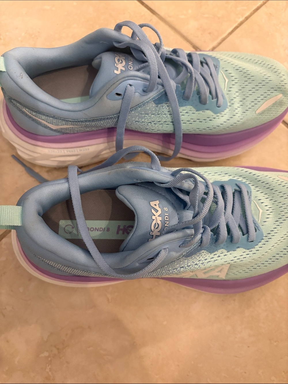 Hoka Women's Bondi 8 Pastel Blue with Lavender Trim Running Sneakers - Picture 3 of 5